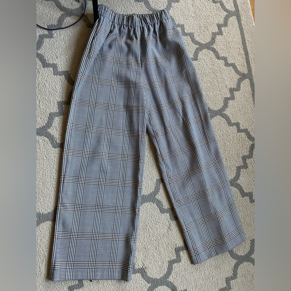 Maje wide leg brown checkered pant with pockets sz 34